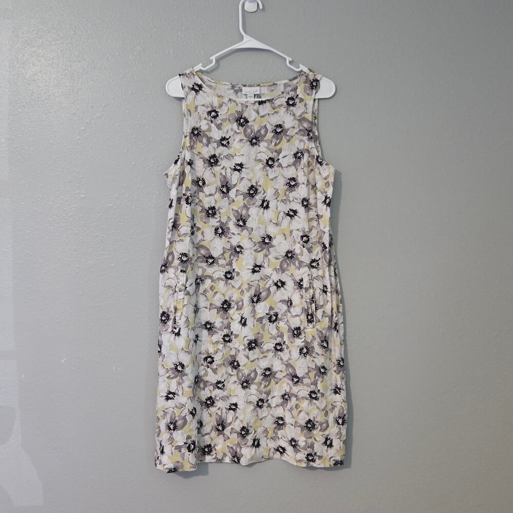 J. Jill Love Linen Dress Sleeveless Sundress Floral Women M 100 Linen Shift